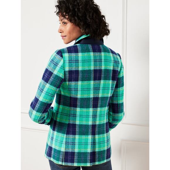 Talbots Classic Preppy Shetland Wool Blazer Aspen Plaid Tartan Turquoise Blue 8 - Picture 4 of 14
